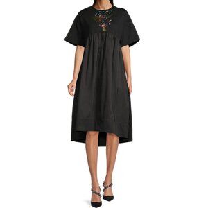 New Cynthia Rowley Jeweled Gemstone Gem Stone Hi Low Black T-Shirt Tee Dress